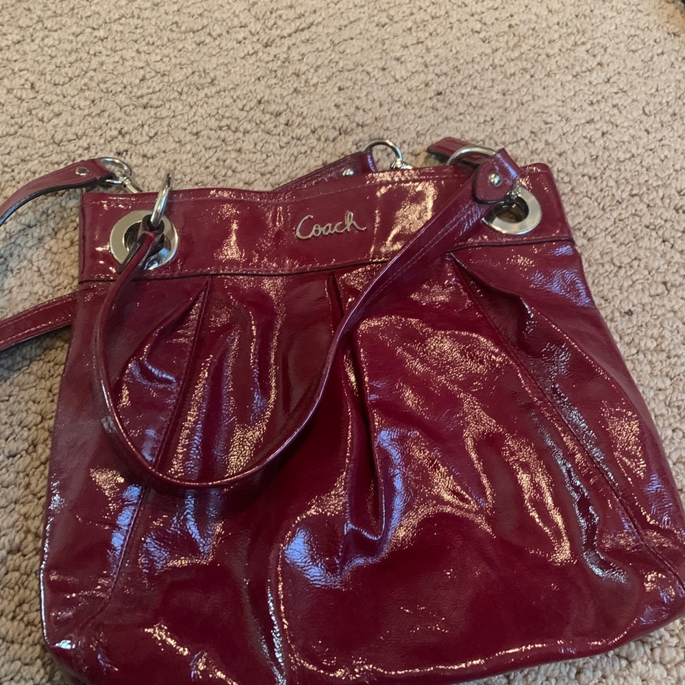 Gorgeous red shiny leather coach purse